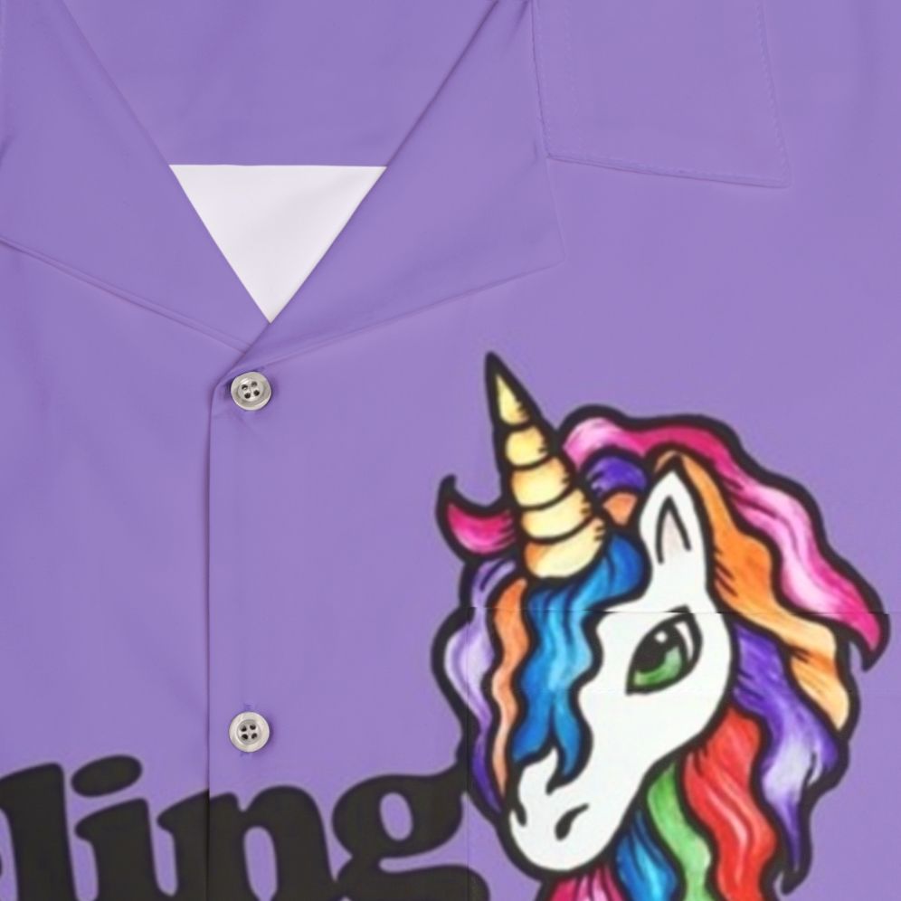 Feeling Stabby Retro Hawaiian Shirt with Cute Rainbow Unicorns - Detail