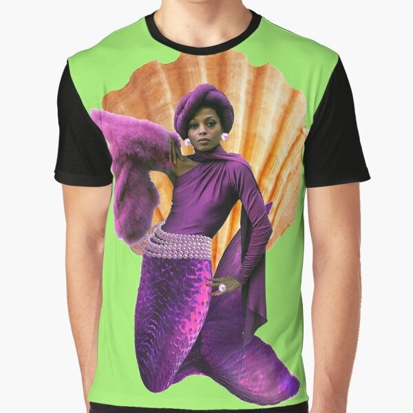 Mahogany Mermaid Graphic T-Shirt - Siren Tee Featuring Pink Pearls and Sea Shells