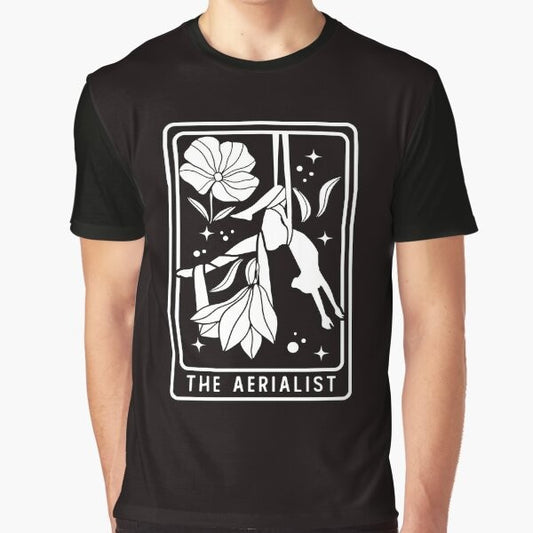 Aerialist performing aerial silks acrobatics in a circus setting graphic t-shirt