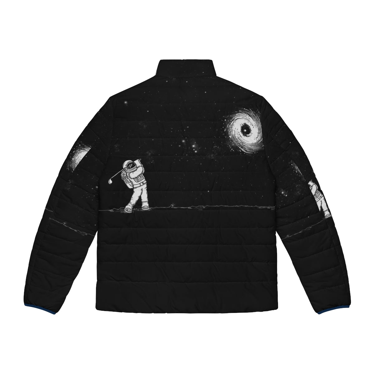 Astronaut wearing the Black Hole in One Puffer Jacket in outer space - Back