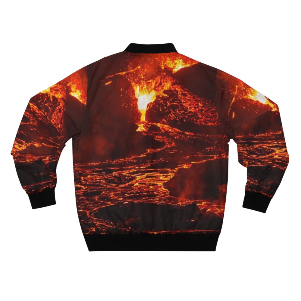 Lava Crater Flow at Night - Iceland Volcano April 20th 2021 Bomber Jacket featuring Iceland volcano lava flow - Back