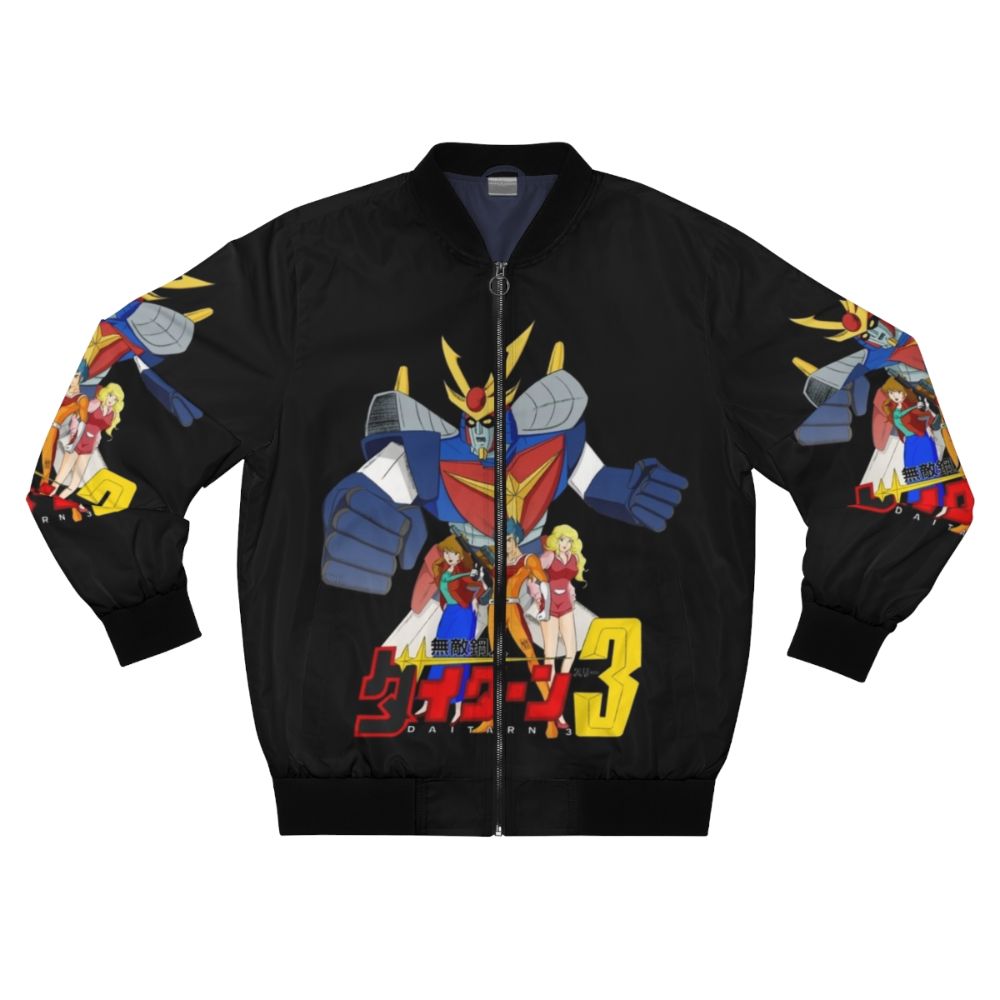 Daitarn 3 vintage anime mecha-inspired bomber jacket featuring the iconic robot in an action pose with the team.