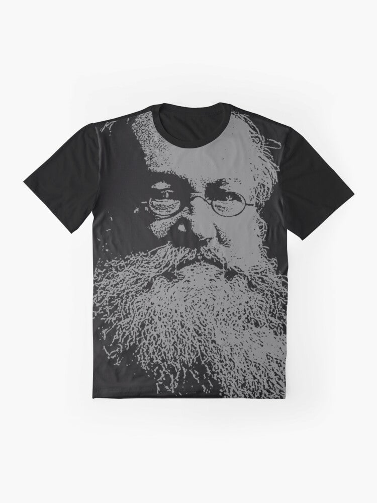 Graphic T-Shirt featuring an image of Peter Kropotkin, a prominent Russian anarchist and communist revolutionary - Flat lay