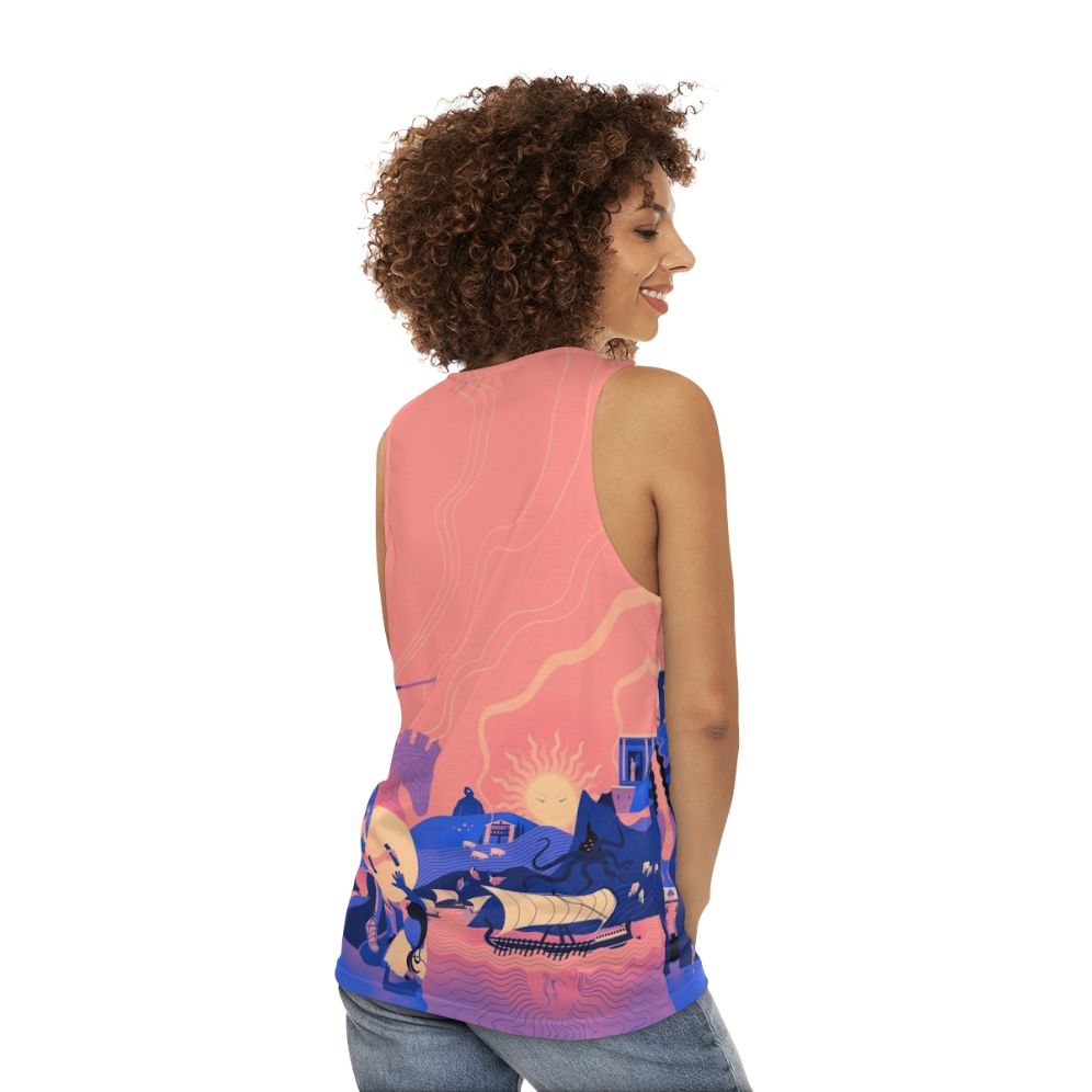 Unisex tank top with Greek mythology inspired design - women back