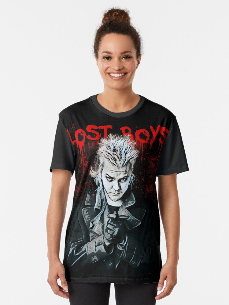 Lost Boys Classic 80s Horror Graphic T-Shirt featuring Keifer Sutherland and vintage vampire design - Women