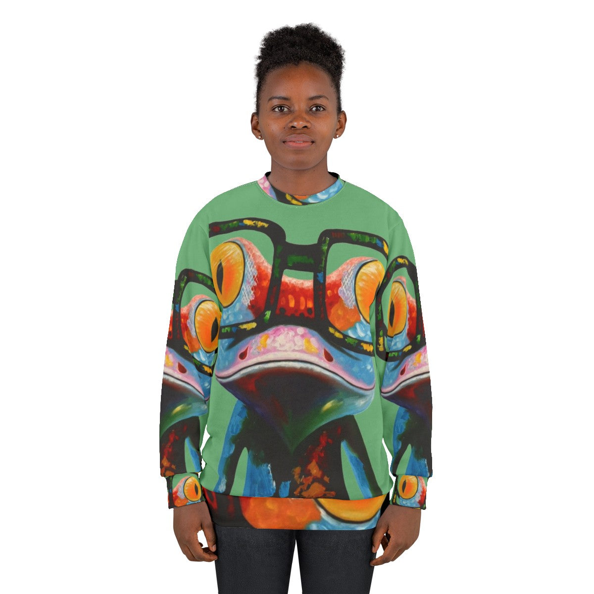 Hipster frog nerd glasses sweatshirt - women