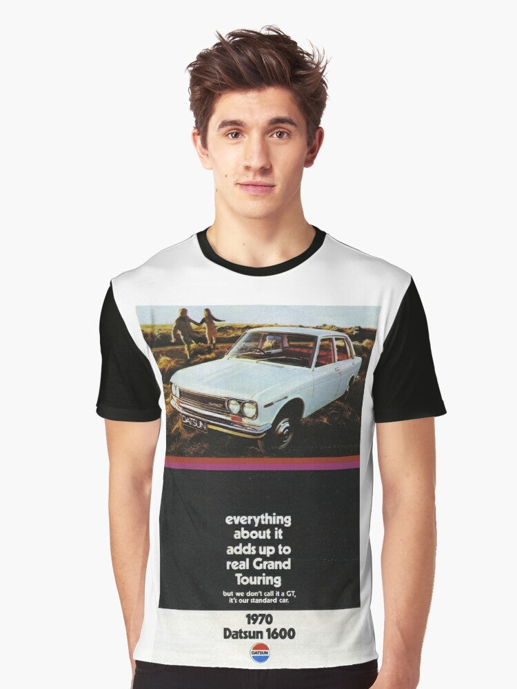 Vintage Datsun 1600 graphic t-shirt with retro car design - Men