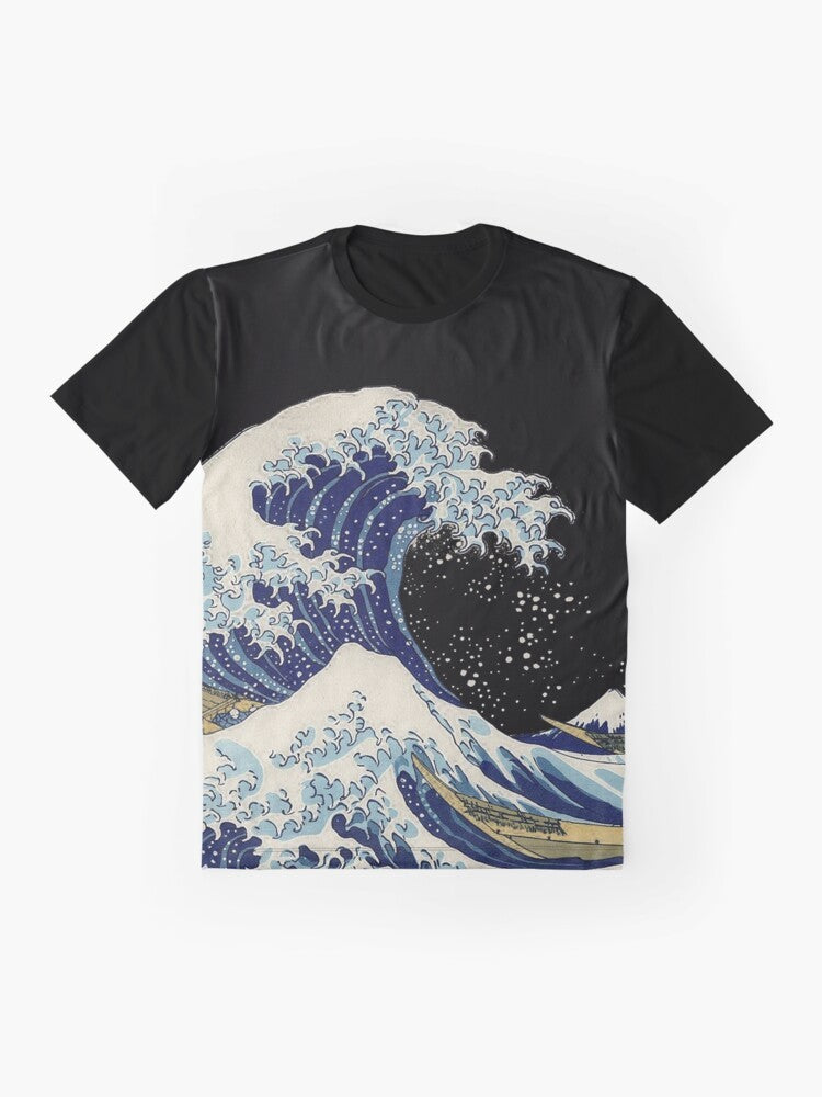 Graphic t-shirt featuring the iconic "The Great Wave off Kanagawa" artwork by the Japanese artist Hokusai - Flat lay