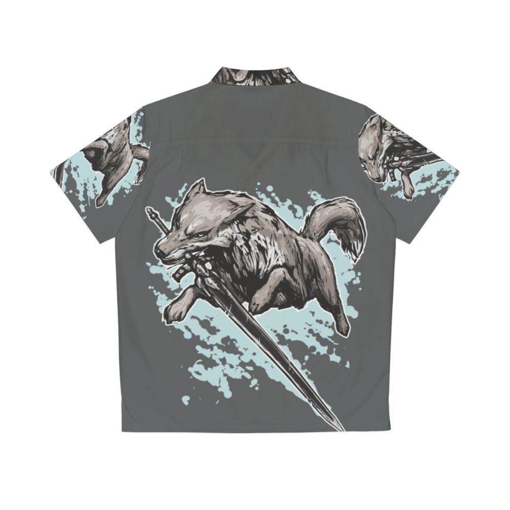 Swordswolf Dark Souls Inspired Grey Wolf Hawaiian Shirt - Back