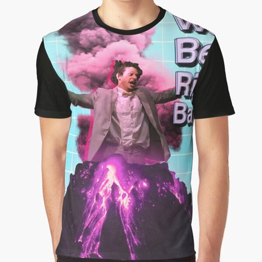 Retro aesthetic graphic t-shirt featuring the iconic "Eric Andre" design with pastel colors and vaporwave elements.