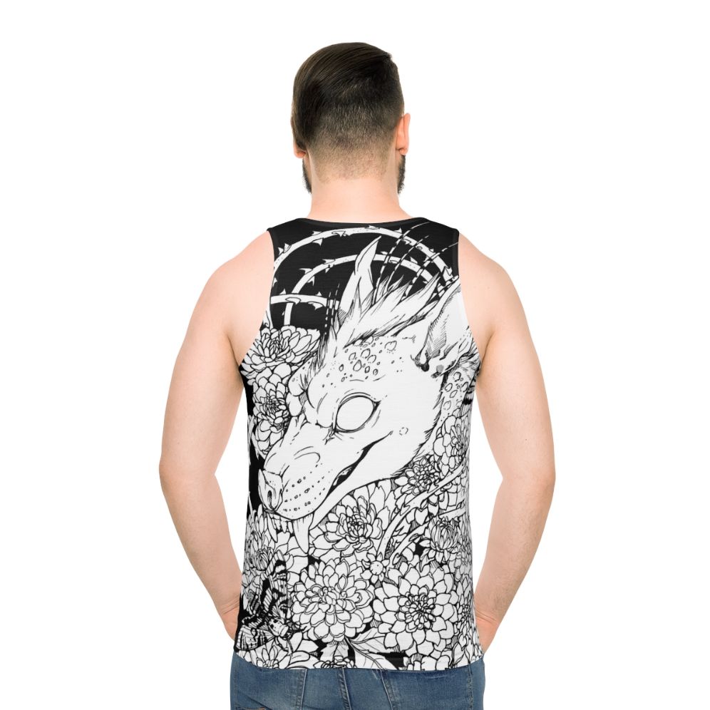 Chupacabra Unisex Tank Top with Floral Design - men back