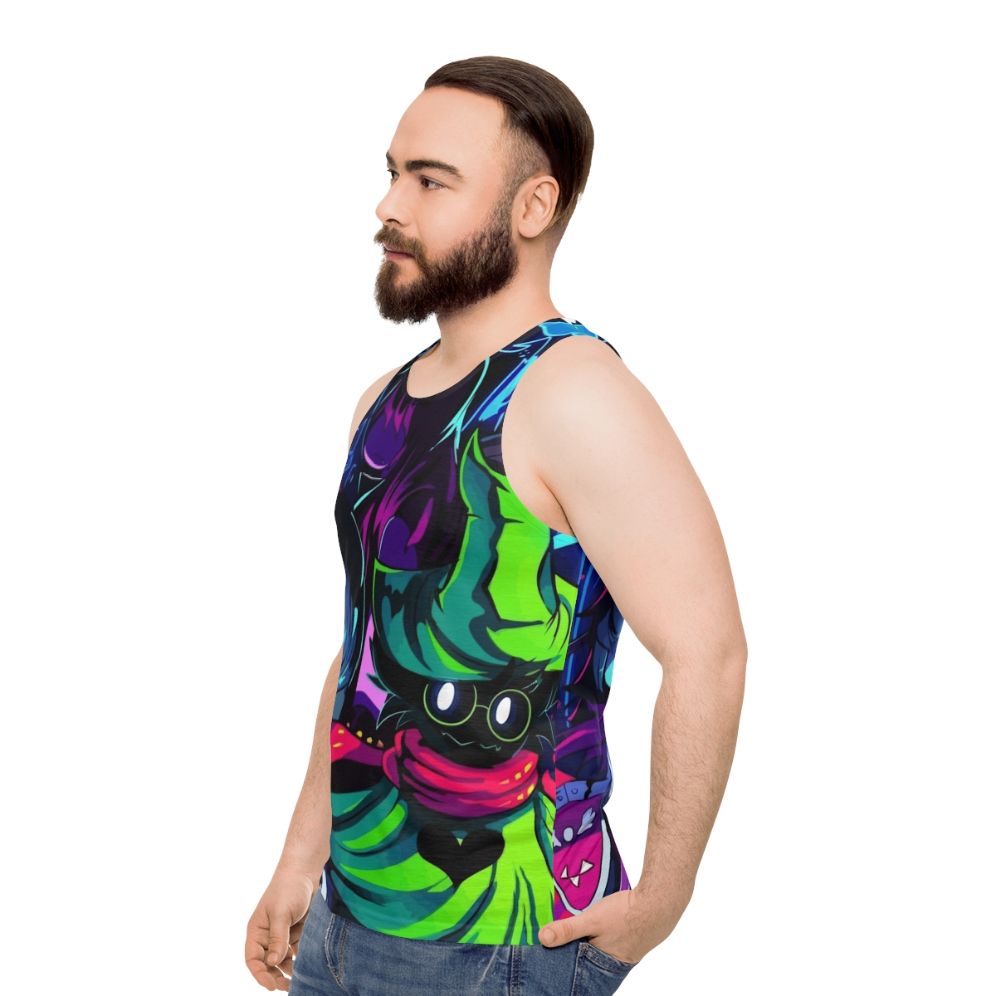 Deltarune gaming tank top with minimalist character designs - men side