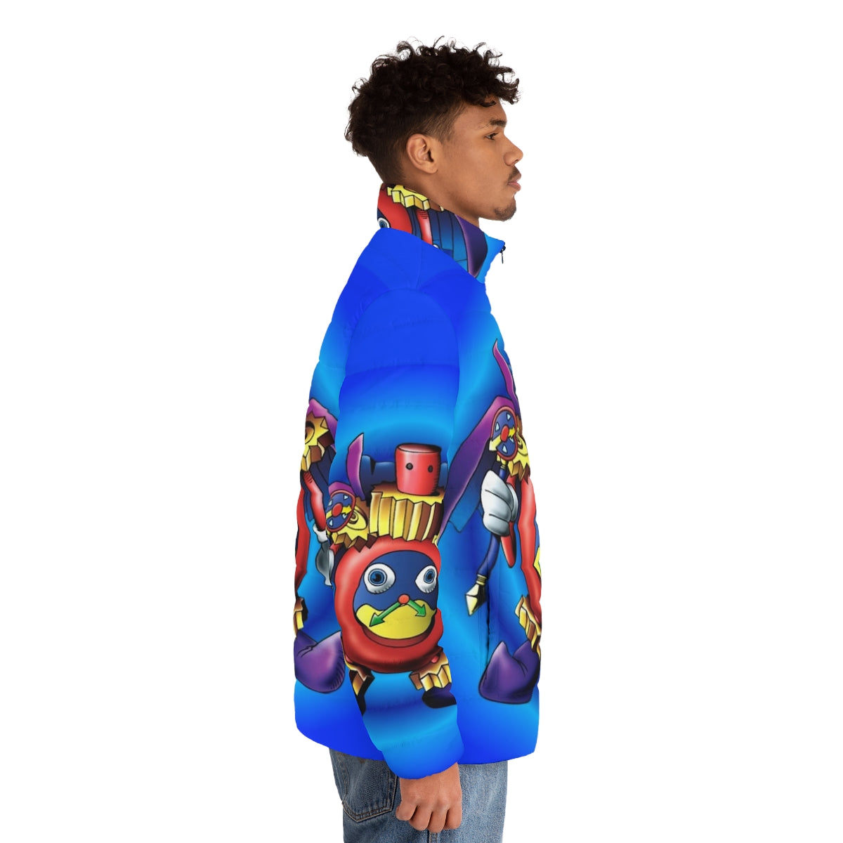 Time Wizard Puffer Jacket featuring Yugioh character design - men side right