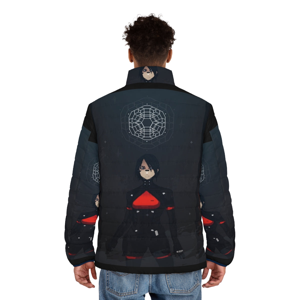 Signalis puffer jacket with game logo and design elements - men back