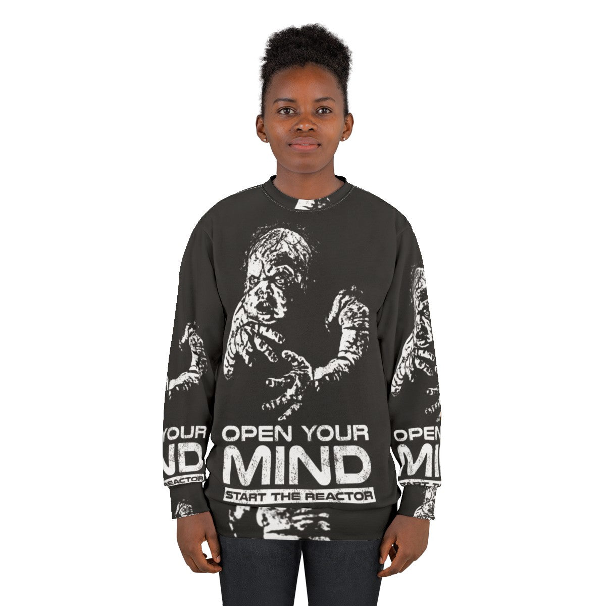 Open Your Mind Retro Sweatshirt Featuring 90s Sci-Fi Inspired Graphics - women