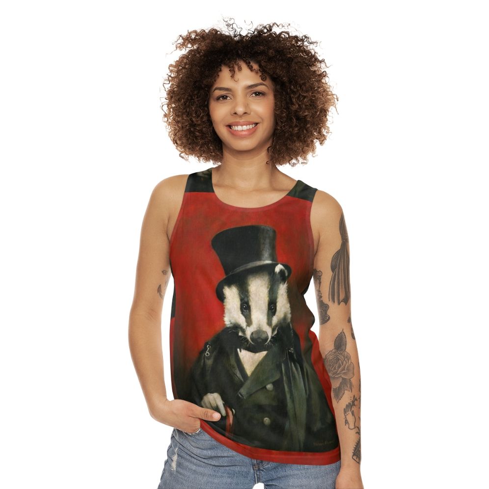 Quirky Victorian Badger Portrait Unisex Tank Top - women