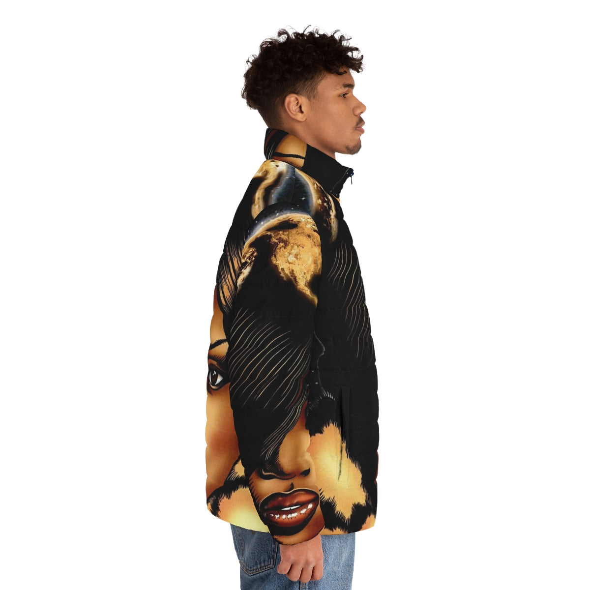 Missy Elliot inspired 90s rnb puffer jacket with 90s hip hop style - men side right