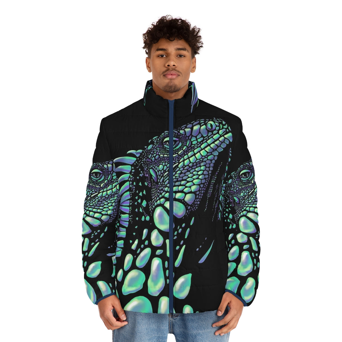 Iguana puffer jacket with soap bubble design - men front