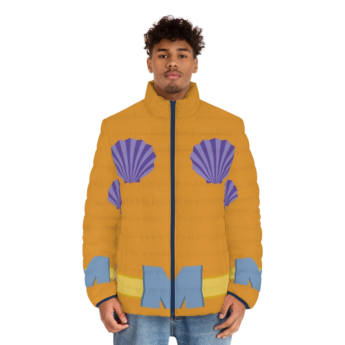 Mermaid Man puffer jacket with Spongebob Squarepants inspired design - men front