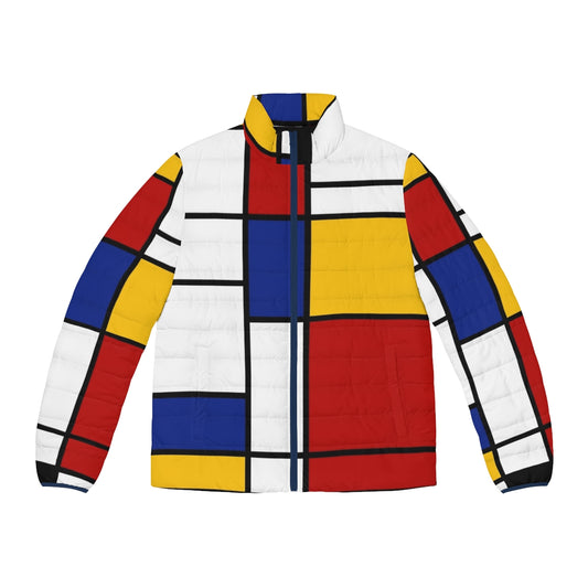 Puffer jacket featuring Piet Mondriaan's primary color and geometric De Stijl design