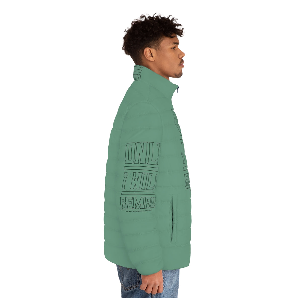 Dune Outline Puffer Jacket with "Only I Will Remain" quote - men side right