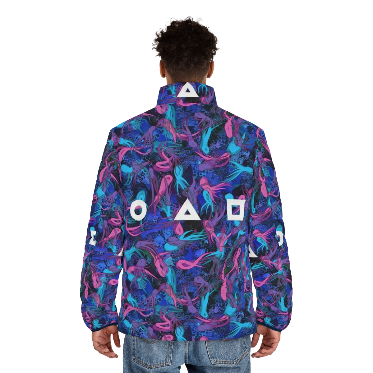 Squid Game Inspired Survival Puffer Jacket with Survival Pattern Design - men back