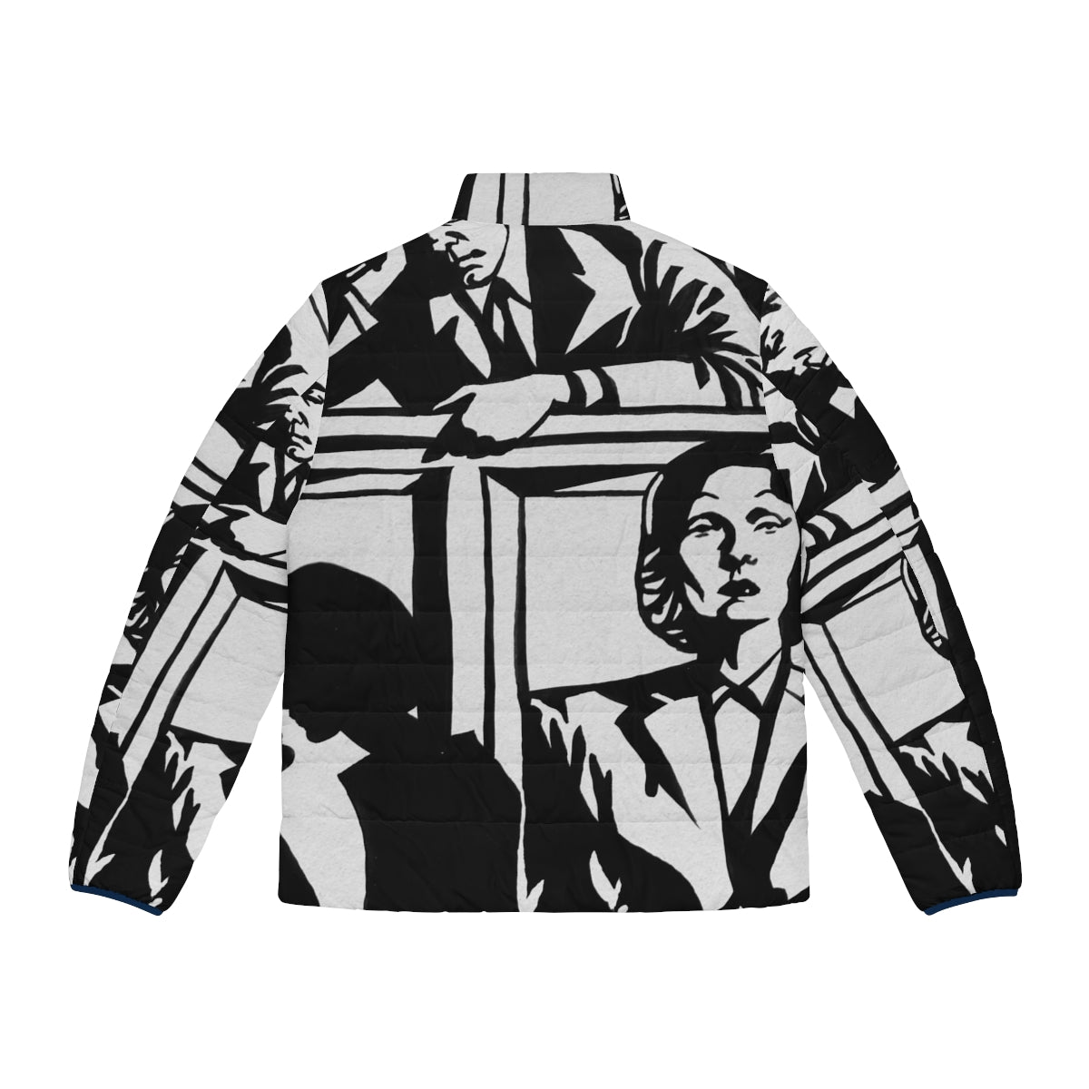 Witness for the Prosecution Puffer Jacket featuring Alejandro Mogollo's cinematic art - Back