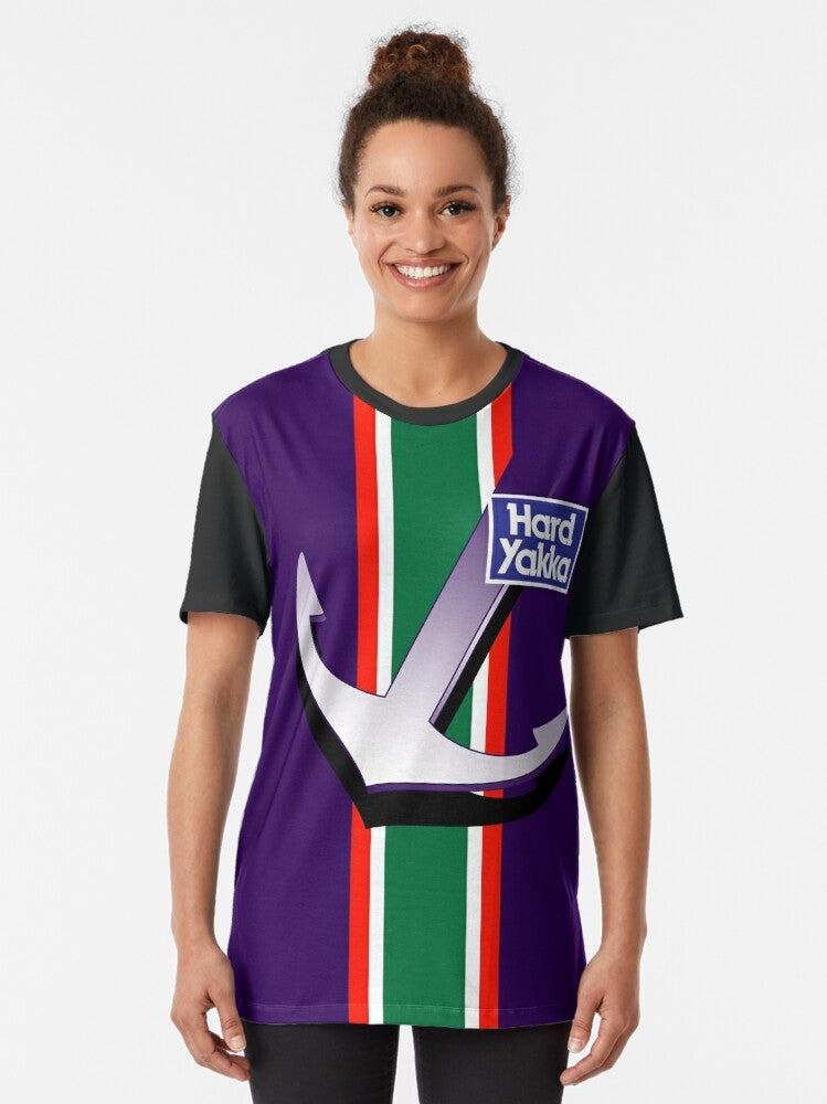 Retro Fremantle Dockers Guernsey Graphic T-Shirt with AFL logo and player names - Women