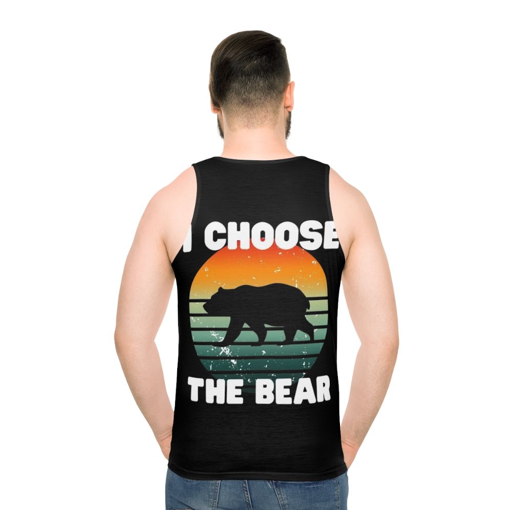 Unisex tank top with a bear graphic design - men back