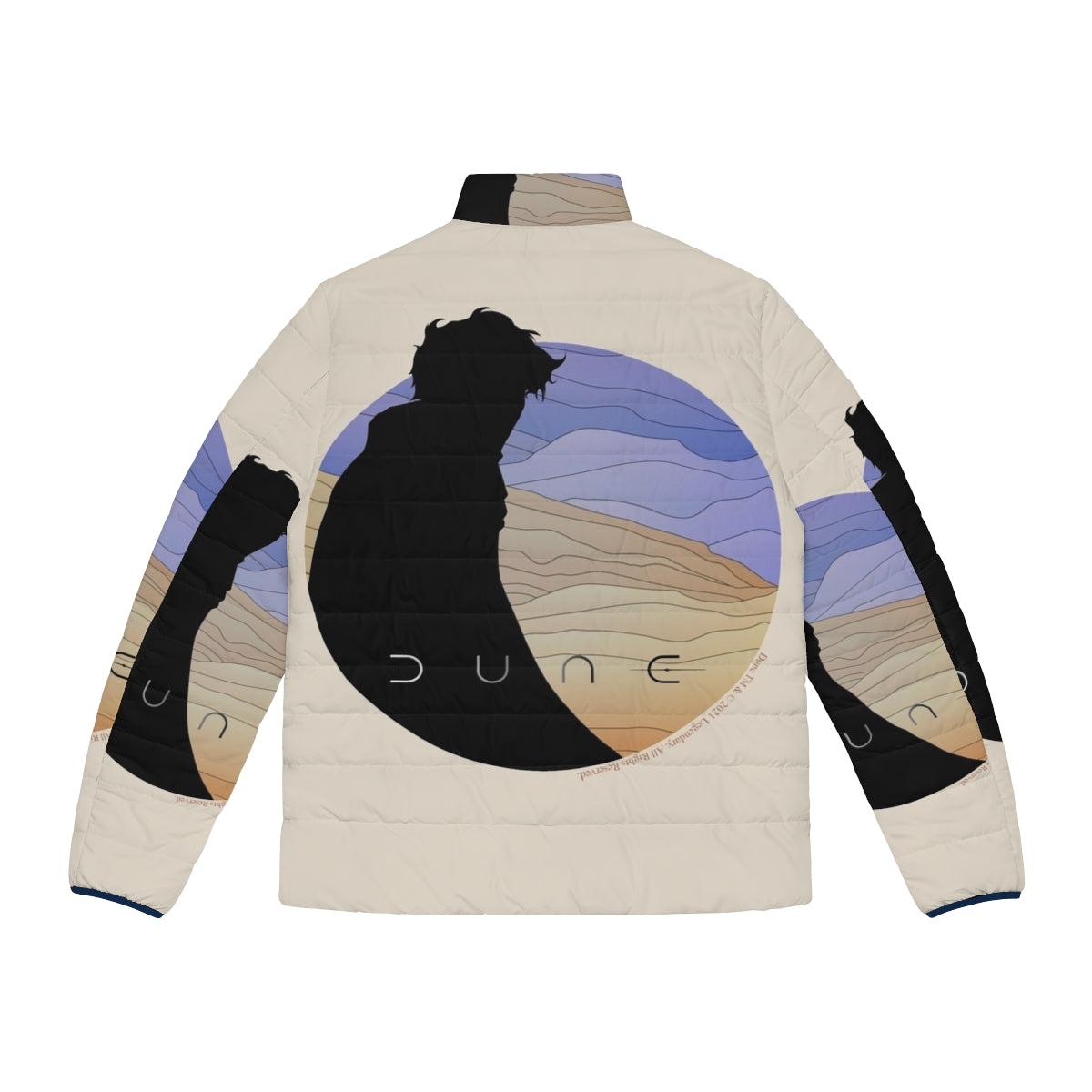 Dune-inspired puffer jacket featuring the iconic Paul Atreides character - Back