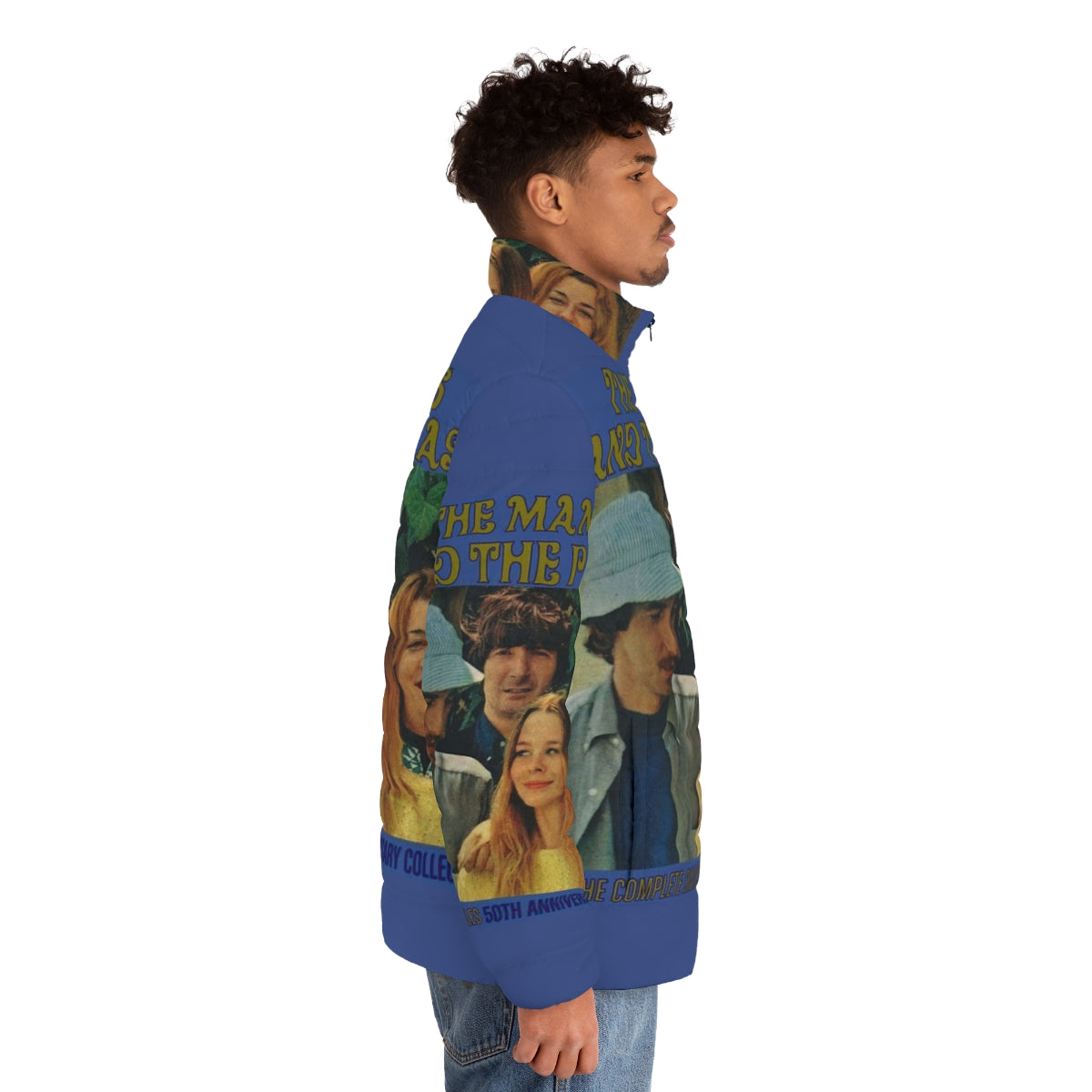 Vintage-inspired Mamas and Papas blue puffer jacket - men side right