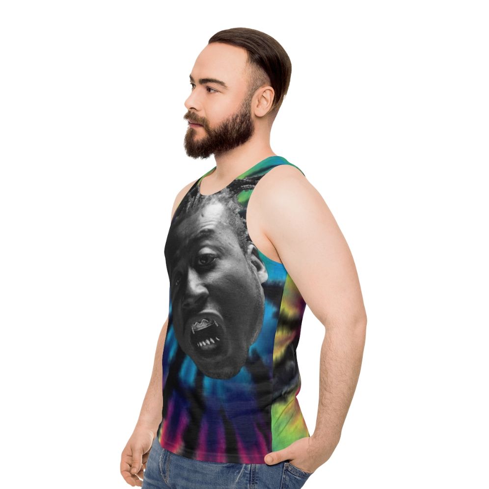 Unisex tie dye tank top with Ol Dirty Bastard inspired design - men side