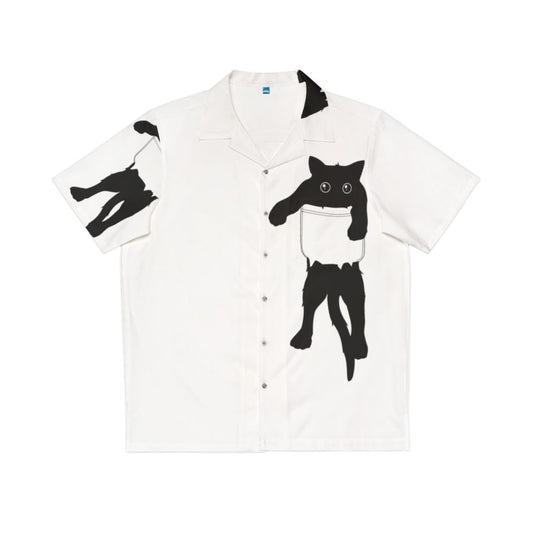 Black cat silhouette graphic on a Hawaiian style shirt