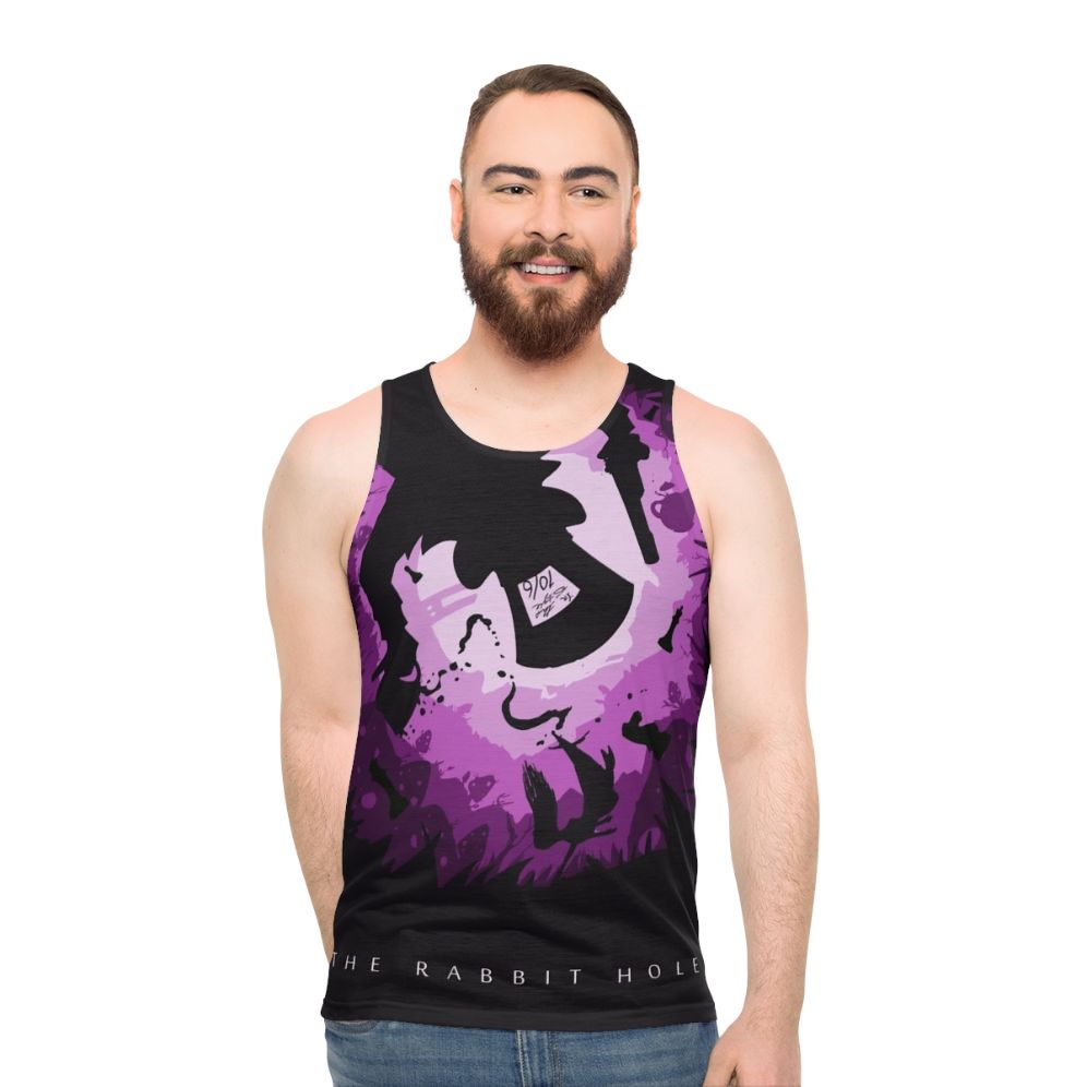 Unisex graphic tank top with Gotham City and Justice League design - men