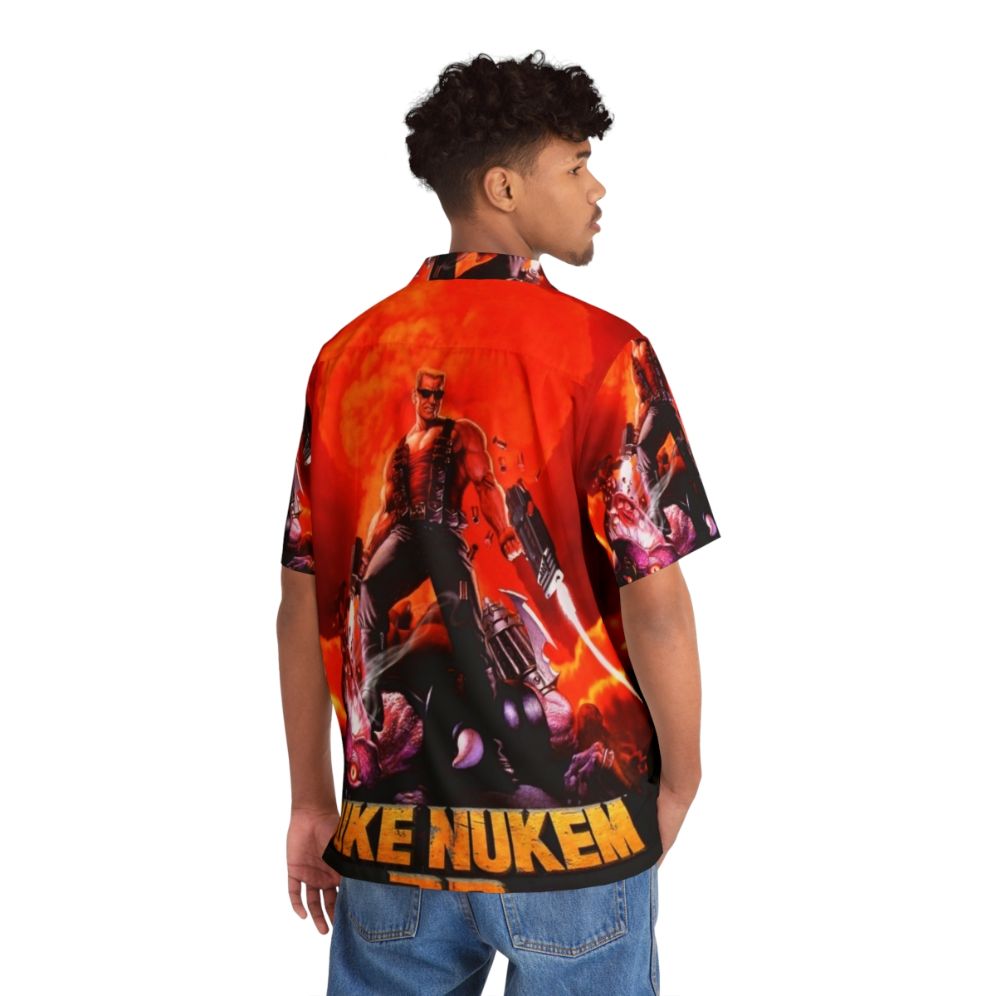 Retro Duke Nukem 3D Hawaiian Shirt with High Contrast Game Print - People Back