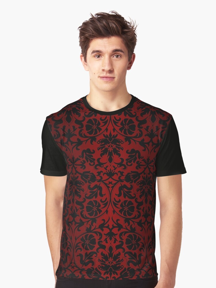 Dark red and black damask pattern graphic t-shirt - Men