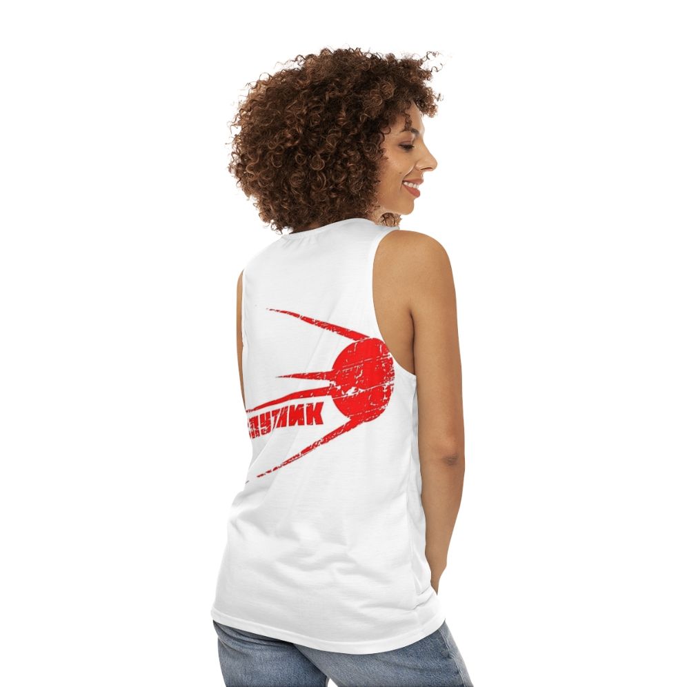 Sputnik Unisex Tank Top with Soviet Space Program Design - women back