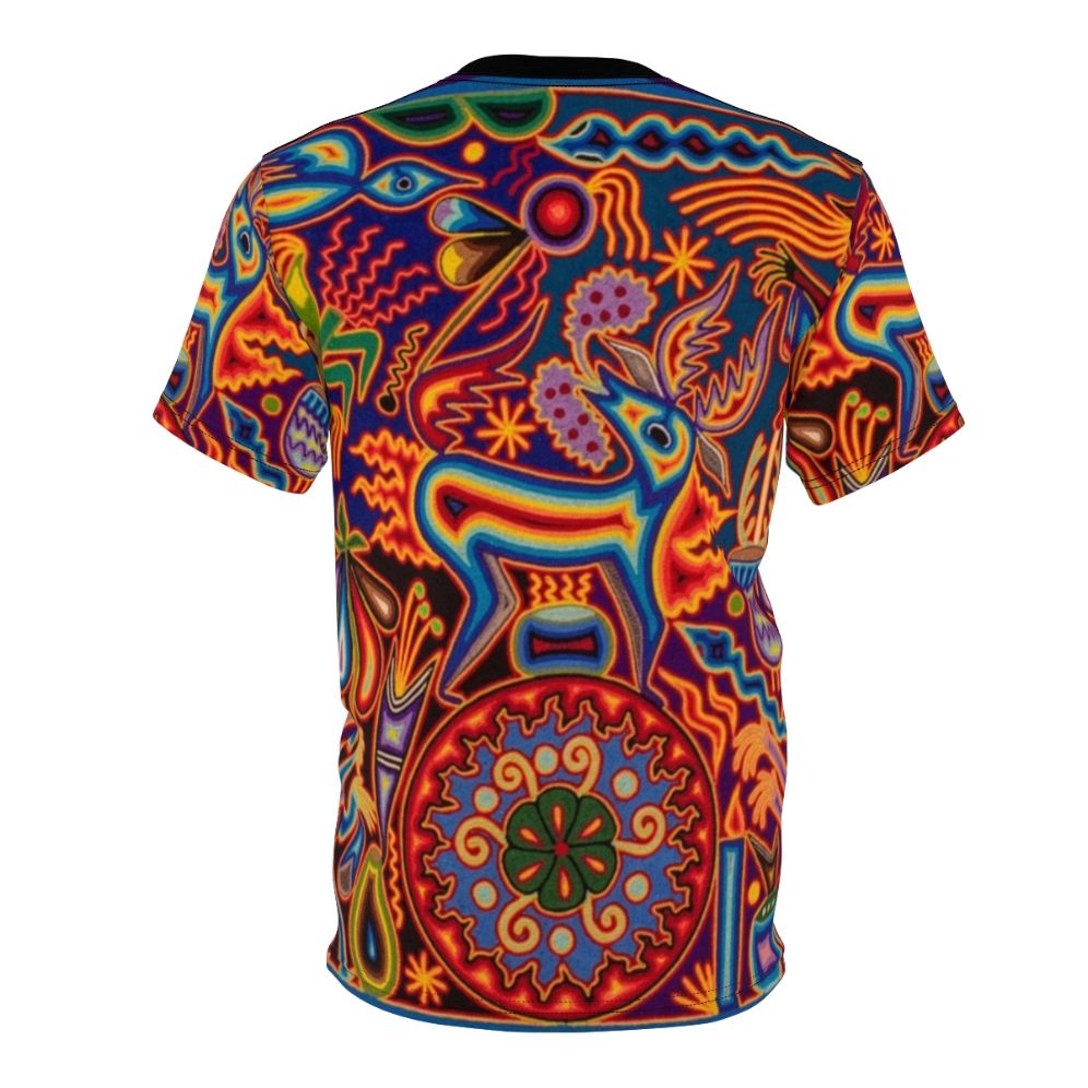 Vibrant Huichol-inspired t-shirt featuring abstract floral and skull designs - Back