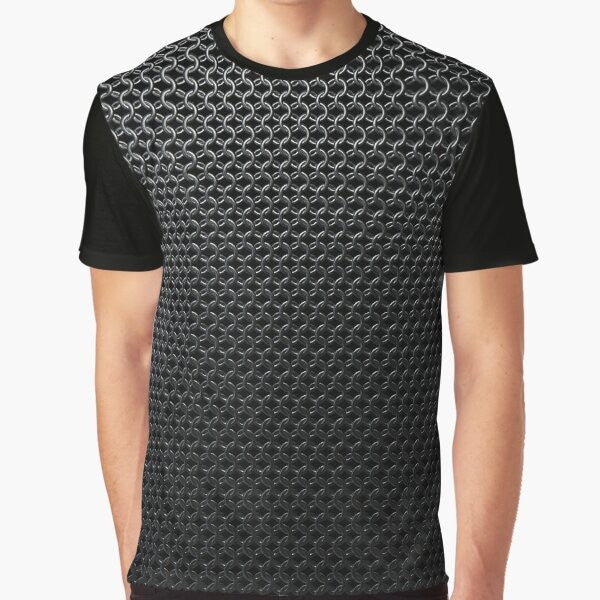 Graphic t-shirt featuring a chain pattern design inspired by the character Bennett from the 1980s action movie Commando, starring Arnold Schwarzenegger.