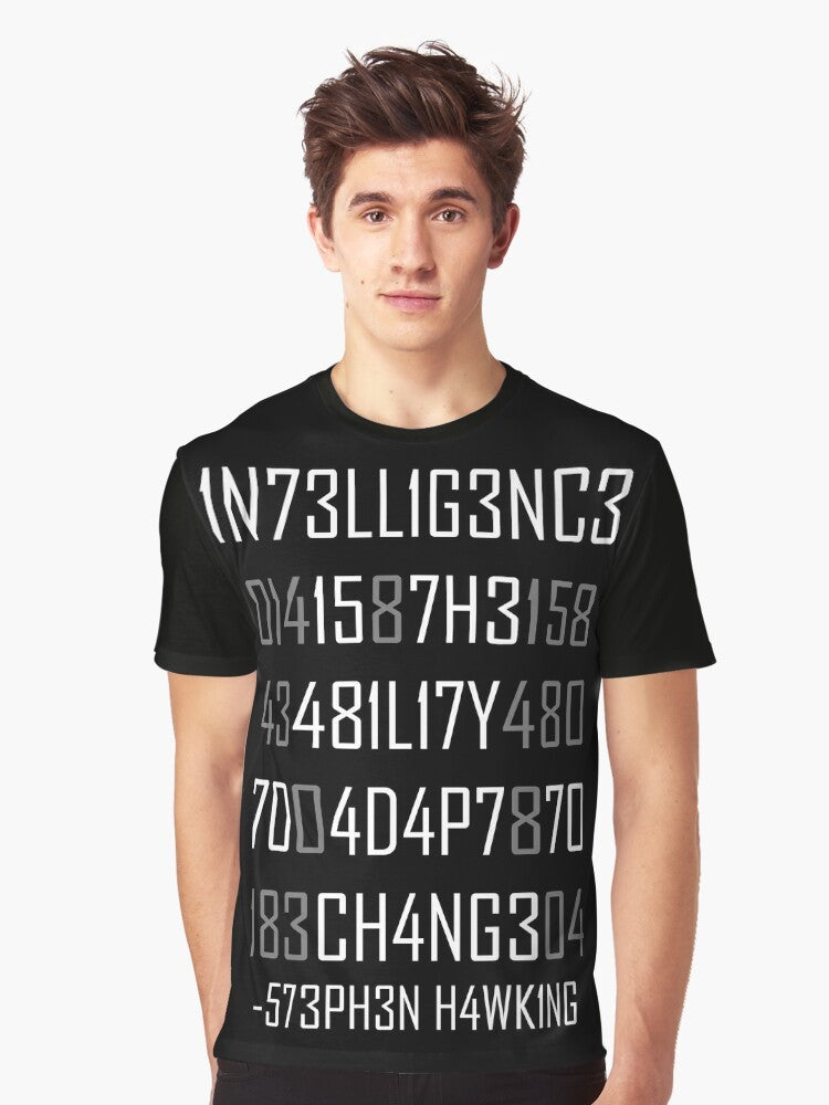 Adapt or Die Encoded Reversed Graphic T-Shirt with science and intelligence design - Men