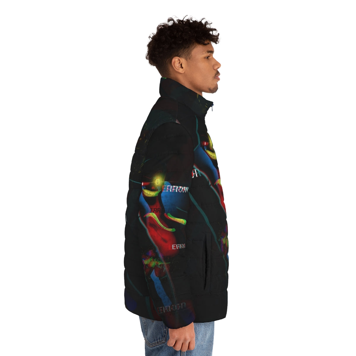 Error Sans Puffer Jacket featuring the iconic Undertale character - men side right