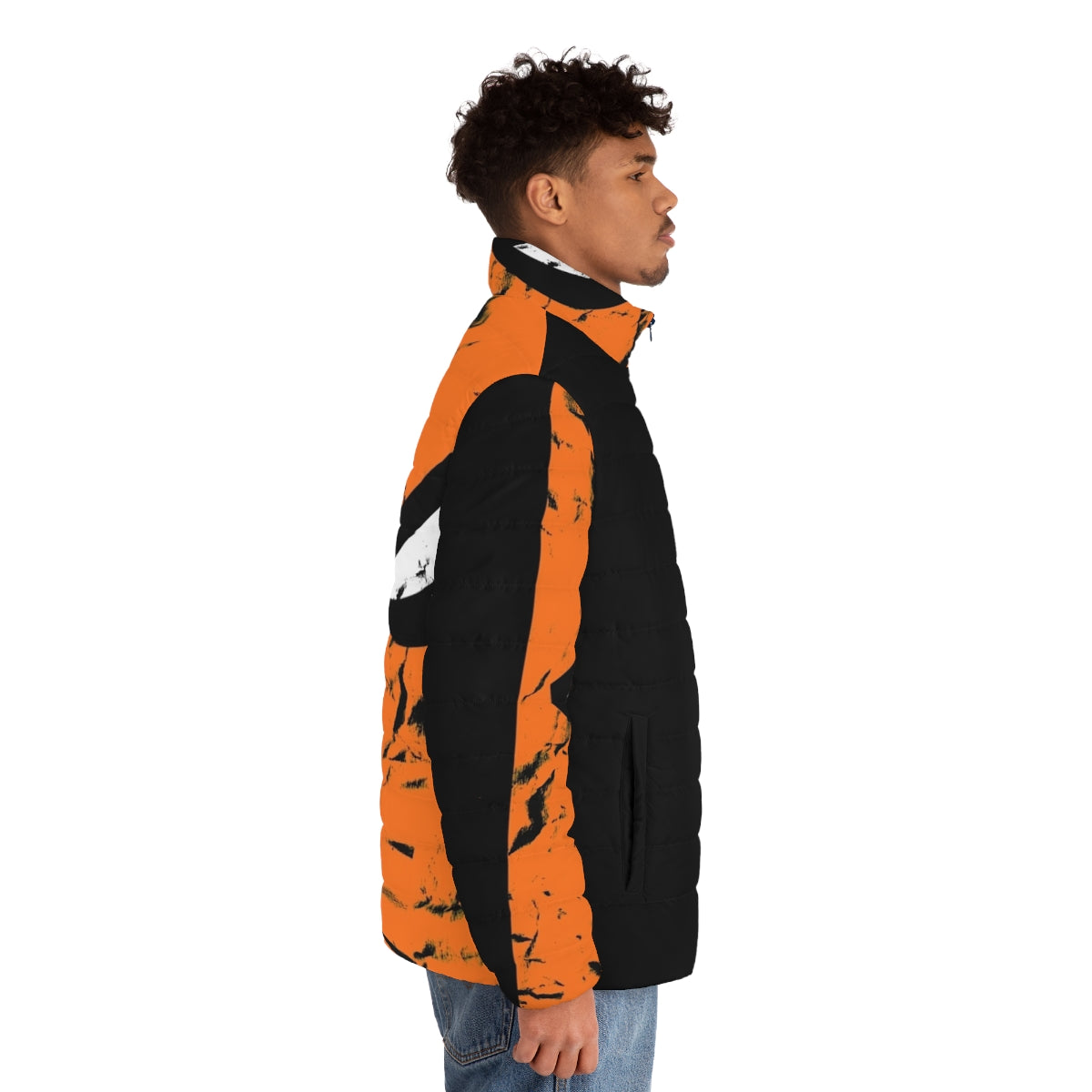 Deathstroke faded puffer jacket with comic book character design - men side right