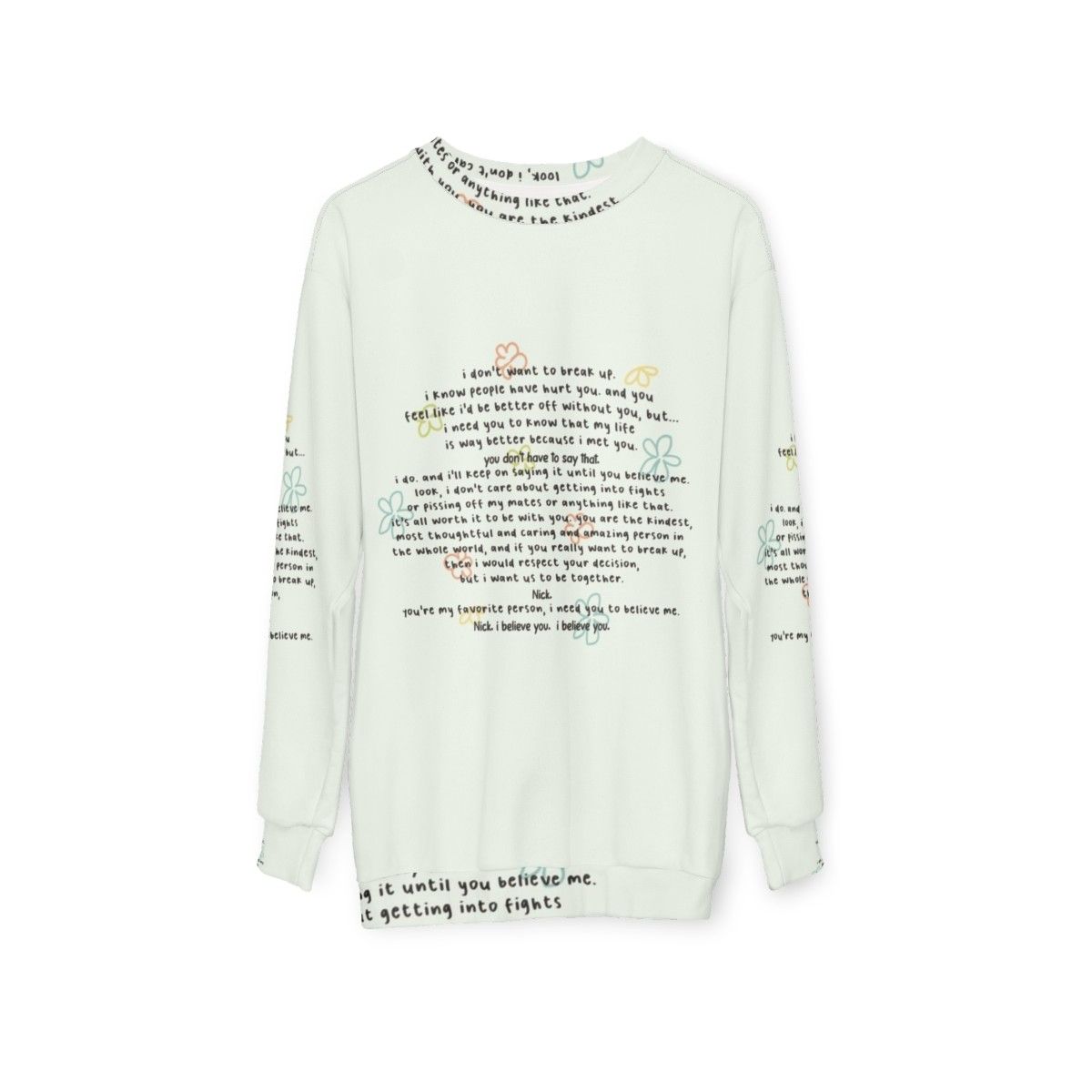 Heartstopper inspired sweatshirt with "My Life Is Way Better Because I Met You" graphic design - hanging