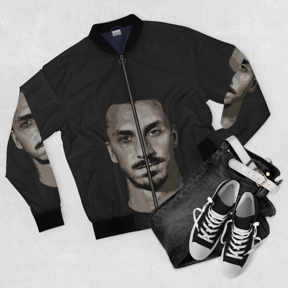 Zlatan Ibrahimovic Sketch Design Bomber Jacket - Flat lay