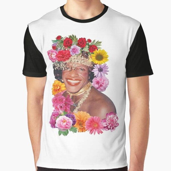 Marsha P. Johnson Floral Tribute T-Shirt featuring an inspiring graphic design honoring the LGBTQ+ activist and icon.