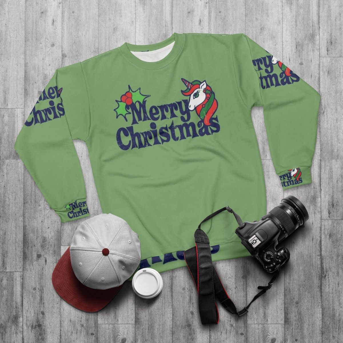 Merry Christmas Unicorn Sweatshirt - flat lay