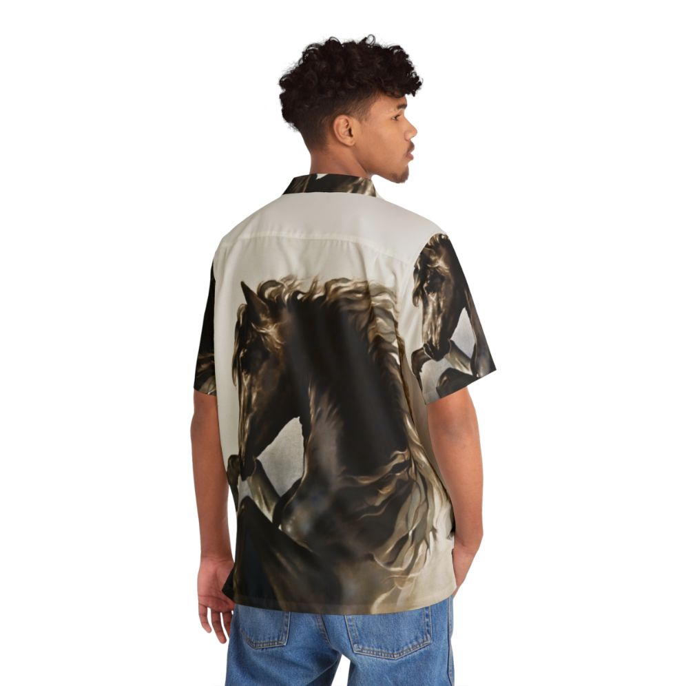 Black Fury Hawaiian Shirt with Majestic Black Stallion Print - People Back