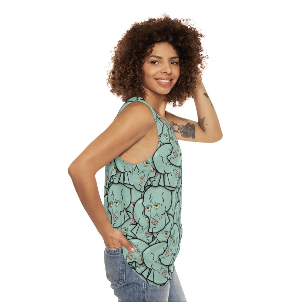 Unisex "Mr. Handsome" Tank Top featuring Spongebob and Squidward characters - women side