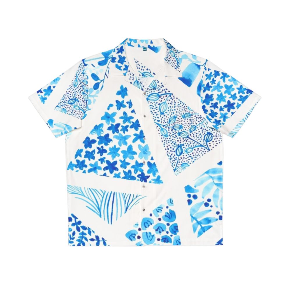 Blue abstract pattern Hawaiian shirt with nature-inspired design