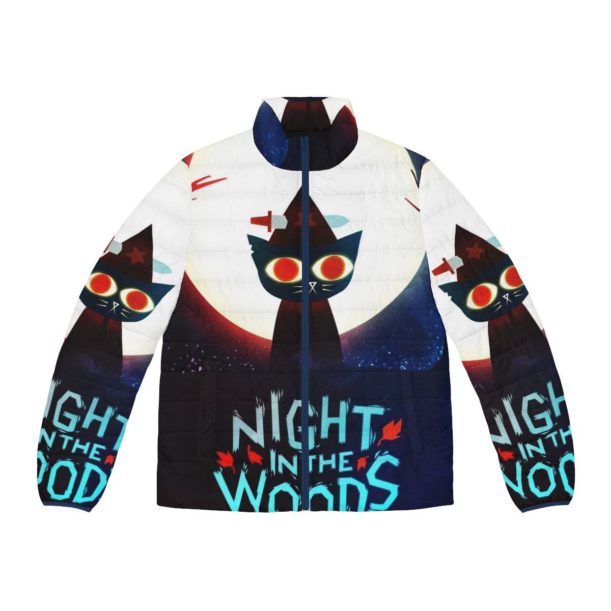 Puffer jacket with witch and dagger design, inspired by the video game Night in the Woods